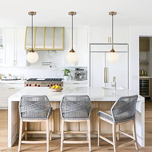 KCO Lighting Mid Century Modern Milk Glass Pendant Light Large White Globe Hanging Light Gold Ceiling Light Fixture 1 Light Pendant Lighting Brushed Brass Hanging Light Fixture - color: White