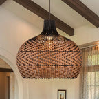 Arturesthome 1 Light Rattan Pendant Light Fixtures for Kitchen Island, 23.6" Wicker Chandelier, Handwoven Hanging Ceiling Lighting Lampshade for Dining Room Hallway Black - size: 23.6" x 21.6"