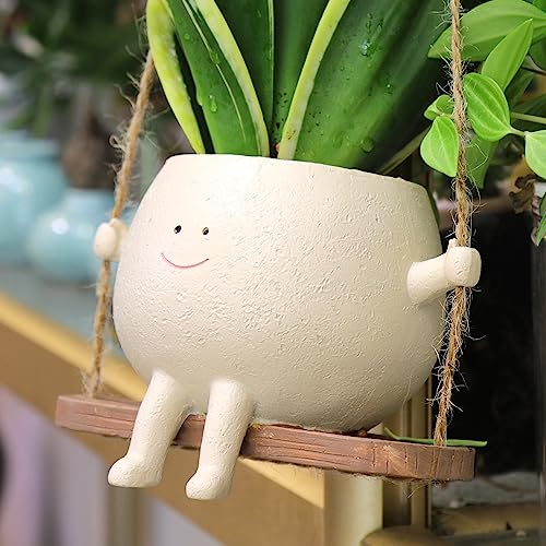 Swing Face Planter Pot Hanging Resin Flower Head Planters for Indoor and Outdoor Plants, Succulent Pots for String of Pearls Plant - Ideal Gifts for Mother's Day and Christmas (Medium) - size: Medium