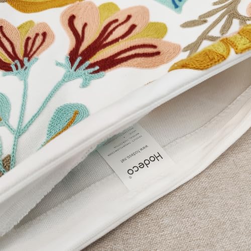 Floral Embroidery Throw Pillow Covers 18x18 Inch Colorful Flower Decorative Cushion Case with Blue and Orange Flowers 100% Cotton, Home Decor Embroidered Throw Pillow Cover 45x45cm, 1 Piece - color: Colorful Flower