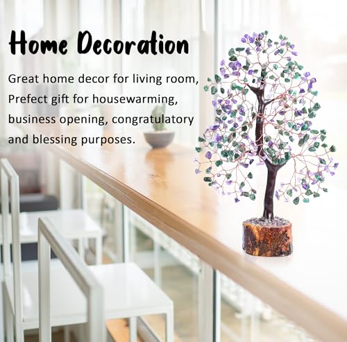 Crocon® Amethyst & Green Aventurine Crystals Tree Home Decor, Birthday Gifts for Women, Sister Gemstone Gift for Her Money Tree Crystals and Healing Stones House Warming Gift, Spiritual Decor Present - color: Amethyst + Green (Copper Wire)