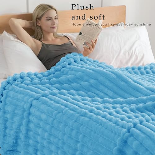 Exclusivo Mezcla Fleece Throw Blanket for Couch, Super Soft Striped Jacquard Bed Blanket, Lightweight Fuzzy Cozy for All Seasons, 50x60 Inches, Blue - color: Blue, size: Throw ( 50x60 IN )