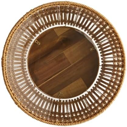 13" Round Rattan Planter with Wooden Stand, Natural Woven Rattan Planter, Rustic Boho Indoor & Outdoor Woven Flower Pot for Home and Garden Decor