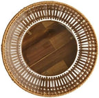 13" Round Rattan Planter with Wooden Stand, Natural Woven Rattan Planter, Rustic Boho Indoor & Outdoor Woven Flower Pot for Home and Garden Decor