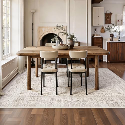 6x9 Area Rugs, Washable Vintage Retro Floral Rug for Living Room, Low Pile Non Slip Distressed Large Carpet for Bedroom, Dining Room, Office, Home (Light Brown) - color: E-light Brown, size: 6' x 9' (Rectangular)