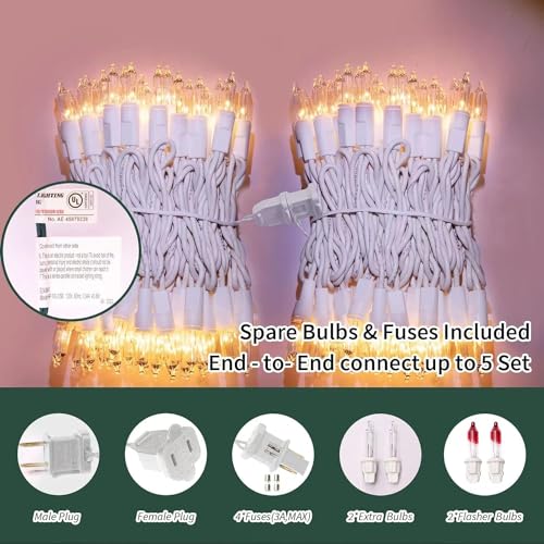 LAMPHOME Super-Bright Extendable Clear White Wire Christmas Lights Decoration 100Lights 19.6ft UL Certified Mini Bulb String Lights Set for Outdoor Christmas Tree Garden Holiday Patio Decor - color: 100 COUNT Warm White-White Wire