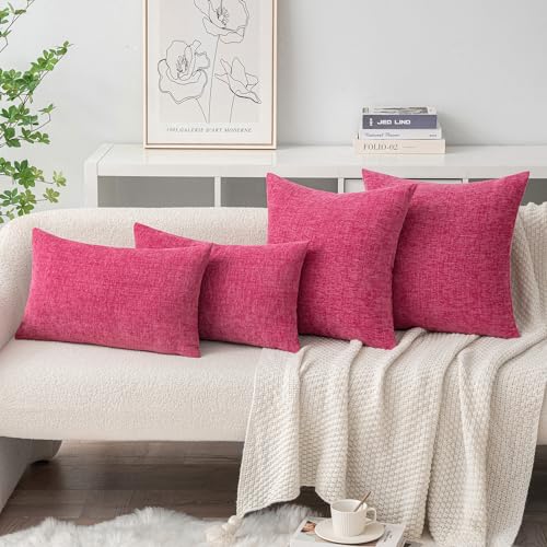 MIULEE Pack of 2 Couch Throw Pillow Covers 16x16 Inch Soft Hot Pink Chenille Pillow Covers for Sofa Living Room Solid Dyed Pillow Cases - color: Hot Pink, size: 16" x 16" (Pack of 2)