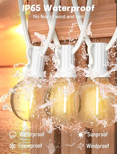 SUNSGNE White String Lights Outdoor, 50FT White Outdoor Lights with 52 G40 Shatterproof LED Bulbs(2 Spare) for Patio Garden Porch Pergola Bistro Outside Decorations, E12 Socket - color: Warm White-White, size: 50FT