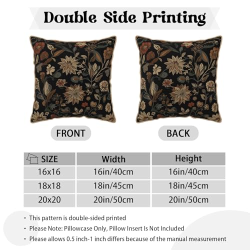 Black Boho Vintage Flowers Velvet Pillow Covers 20x20 Inch Retro Art Brown Floral Throw Pillows for Couch Cushion Covers Pillowcase Farmhouse Bohemian Pillow Cases for Sofa Bed Bedroom - color: Black Rust Floral, size: 20" x 20" (Pack of 1)