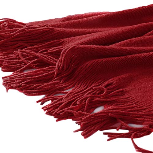 Homiest Decorative Knitted Throw Blanket with Fringe Soft & Cozy Tassel Blanket for Couch Sofa Bed (Red, 50x60) - color: Red, size: 50" x 60"