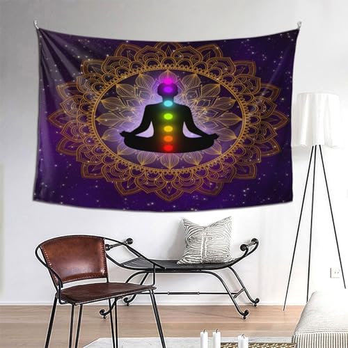 RTAFGU Chakra Meditation Tapestry, Mandala Chakra Meditation, Spiritual Energy Yoga Galaxy Art Aesthetic Wall Hanging Tapestries for Living Room, Bedroom, Dorm Party Home Decoration 80" L x 60" W - color: Chakra Meditation_1502, size: 80"L x 60"W