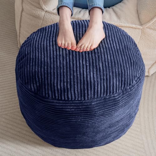 HIGOGOGO Round Stuffed Pouf Ottoman, Corduroy Poufs with Foam Chunk Filling, Furry and Fluffy Pouf Foot Stool Storage Ottoman, 20 X 15 Floor Poufs Foot Rest for Living Room, Navy - color: Navy, size: 20"D x 20"W x 15"H