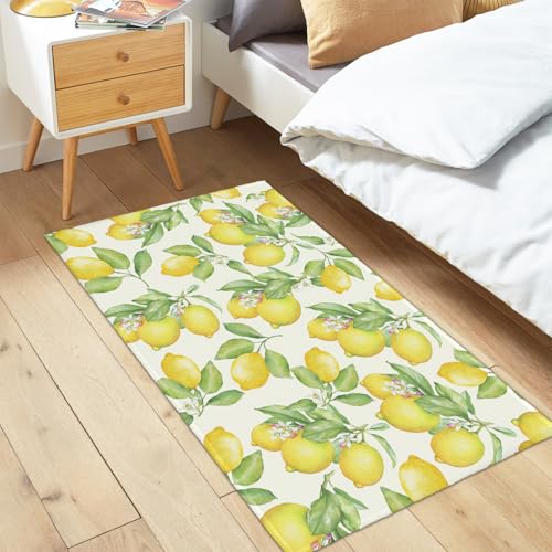 Lemon Decorative Area Rug 2x3 Spring Summer Yellow Fruit Green Leaf Floral Front Door Mat Indoor Outdoor Non-Slip Small Entryway Throw Rugs for Kitchen Bathroom Living Room Bedroom - color: Lemon