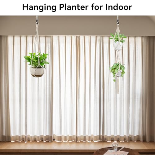 USLAI Macrame Plant Hanger Indoor Outdoor, Fits 4 to 15 Inch Pots, Strong Hanging Planter Holder, Boho Home Decor, 49+35 Inch, Ivory (POTS NOT Included) - color: Ivory, size: 35+49 Inch