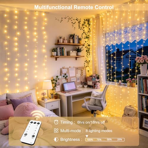JMEXSUSS 900 LED Outdoor Curtain Lights, 9.5x29.5ft Christmas Lights Plug in with Remote, Twinkle Hanging String Light for Bedroom Wall Wedding Backdrop Window Gazebo Decor, Warm White - color: *Warm White, size: 900 LED