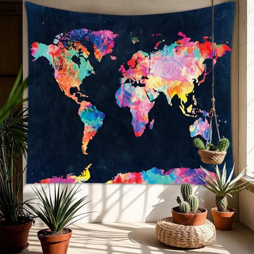 World Map Tapestry Abstract Travel Wall Art Large Wall Hanging for Bedroom Living Room Dorm Room Home Decor - color: World Map, size: 59"L x 51"W