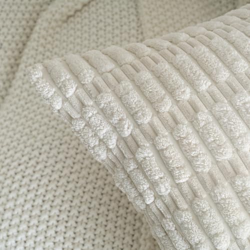 Pack of 2 Corduroy Decorative Lumbar Throw Pillow Covers 20x12 Inch Soft Boho Striped Pillow Covers Modern Farmhouse Home Decor for Sofa Living Room Couch Bed Cream White - color: Cream White, size: 20" x 12" (Pack of 2)