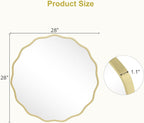 WallBeyond Round Wavy Mirror for Wall Decorative 28 inch, Modern Round Mirror Aluminum Frame for Bathroom Bedroom Living Room Home House Office Entryway, Gold