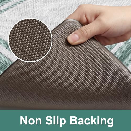 KIMODE Anti Fatigue Kitchen Mats,Farmhouse Kitchen Rugs Non Slip Rubber Backing,Waterproof Kitchen Mat for Floor,Green Laundry Room Rug,Cushioned Standing Desk Mat for Kitchen Decor,Bathroom Sink - color: Green, size: 17.3" x 47 "+ 17.3" x 29 "--0.47 inch