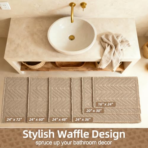 Sunfly Waffle Bath Mat, Boho Bath Rugs for Bathroom Floor Super Absorbent & Quick Dry, Non-Slip Washable Bath Mat with Tassels, Ultra Soft Farmhouse Bathroom Decor 20"*30" Beige - color: Beige, size: 1'8" x 2'6" (Rectangular)