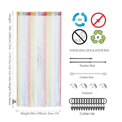 Door String Curtain Doorway Beads Curtains,Hanging Room Divider Beaded Decor Hippie Glitter Fringe Panel Closet Window Doors Sequin Sheer Boho Doors Tassel (Rainbow) - color: Rainbow