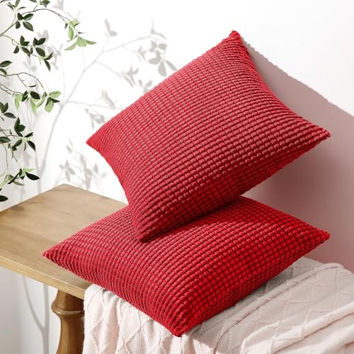Softalker Throw Pillow Covers 12x20 Inch, Set of 2, Soft Corduroy Boho Stripe Decorative Pillow Cover, Couch Fluffy Pillow Cover for Farmhouse Home Decor Bed Living Room, Red - color: Yml Red, size: 20" x 12" (Pack of 2)