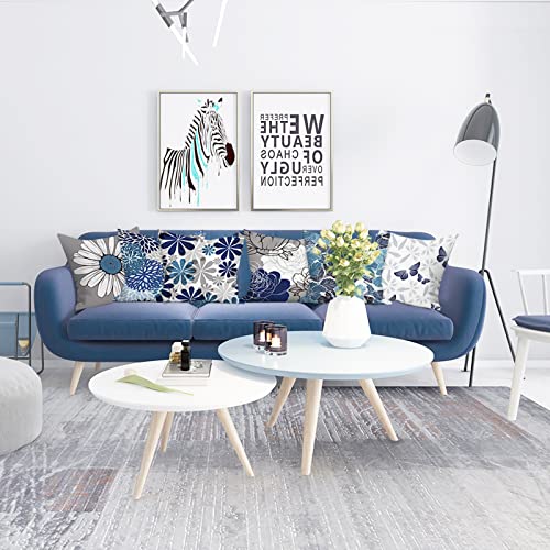 COMMINY Blue Grey Pillow Covers 16x16 Set of 6 Decorative Daisy Flower Throw Pillow Cover for Couch Modern Farmhouse Cushion Pillow Case for Living Room Patio Home Decor - color: Blue Daisy, size: 16" x 16" (Pack of 6)