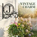 Metal Initial Letter J Plant Hanger Bracket, Decorative Wall Mount Hanging Plant Hook, Monogram Floral Leaf Garden Decor for Hanging Baskets, Bird Feeders, Lanterns, Wind Chimes - style: J