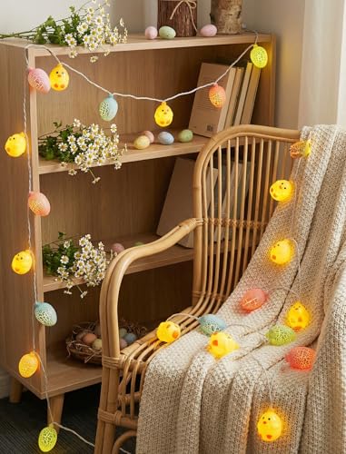LED Easter Yellow Chicks Cracked Egg String Lights, 8.5Ft Plug in Eggs Lights Indoor Easter Decorations, 10 Multicolor Easter Fairy Lights for Outdoor Party Birthday Garden Spring Home Decor for Kids - color: Multicolor Egg Chick