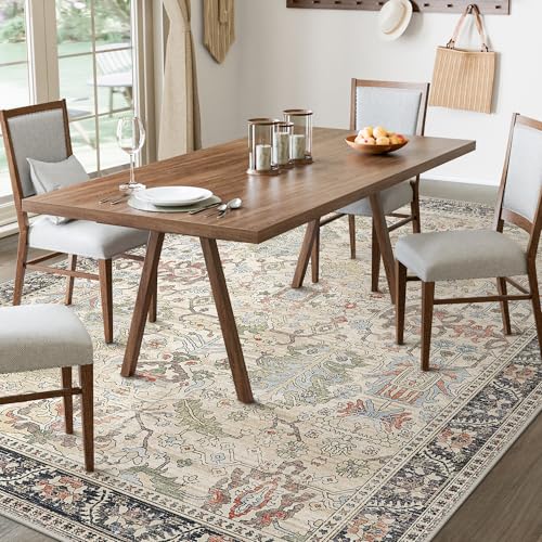 Bavni Area Rugs 9x12 Living Room Clearance Washable Large Carpet for Bedroom Non-Slip, Ultra Thin Low Pile Modern Printed Decorative Rug for Dinning Room Office, Ivory/Teal - color: Ivory/Teal, size: 9' x 12' (Rectangular)
