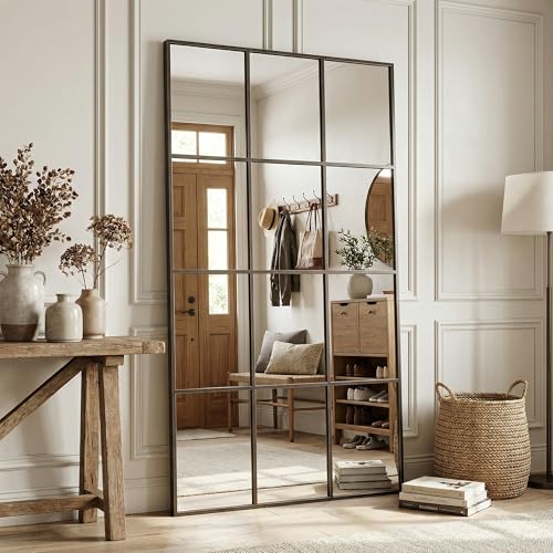 Suidia Wall Mirror, 36" x 60" Window Decorative Mirrors, Metal Framed Wall Decor Wall-Mounted Mirrors for Bedroom, Living Room, Entryway, Bronze - color: Bronze, size: 60"L x 36"W