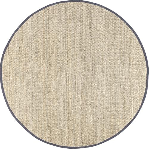 Nuloom Elijah Dark Grey/Natural, 8' Round, Basketweave, Seagrass, Soft and Textured, High Traffic, Stain Resistant, Easy Clean, Durable Area Rug for Bedroom, Living Room, Dining, Den, Foyer, Entryway - color: Dark Grey, size: 8' (Round)