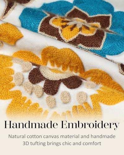 Embroidered Throw Pillow Cover - 18x18 Decorative Pillow Cover with Zipper Aesthetic Cute Design Boho Spring Summer Cozy Throw Pillowcase for Living Room Couch Sofa Bed, Floral - color: Floral, size: 18" x 18" (Pack of 1)