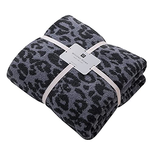 MH MYLUNE HOME Large Soft Micro Plush Leopard Blanket (71x78 inch, Dark Blue | Charcoal Grey) Warm Reversible Cheetah Blanket Leopard Pattern Throw for Sofa Couch Bed - color: Leopard Charcoal Blue, size: 71"x78" - 550 GSM