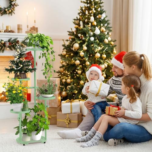 TOSKING 5 Tier Metal Plant Stand Indoor，Anti-Tip Round Base for Pots, Child & Pet Friendly,Plant Shelf, Corner Shelf Flower Pot Stand for Outdoor Plant Stand for Living Room Balcony Garden Patio Bedroom (Sage Green, 42in) - color: Sage Green, size: 5tier
