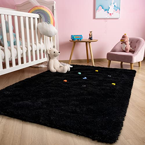 Kelarea Area Rug for Living Room, 4x6 Non-Slip Black Rug Fluffy Soft Shag Rugs, Fuzzy Shaggy Plush Carpet for Bedroom, Nursery Rooms, Home Dorm - color: Black, size: 6' x 4' (Rectangular)
