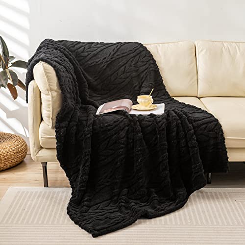 YUSOKI Sherpa Large Throw Blanket Single Layer,Light Weight(1.7lb),320GMS-3D Stylish Design for Gift Home Decor (Black,50"x65") - color: Black-(without Pillows), size: Throw (50" x 65")