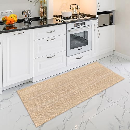 Runners for Hallways 2x5 ft Washable Kitchen Runner Non Slip Rubber Backed Hall Runners Cotton Entryway Runner Rugs Floor Carpet for Indoor Backdoor Bedroom Kitchen, Khaki/Ivory - color: Khaki/Ivory, size: 2x5