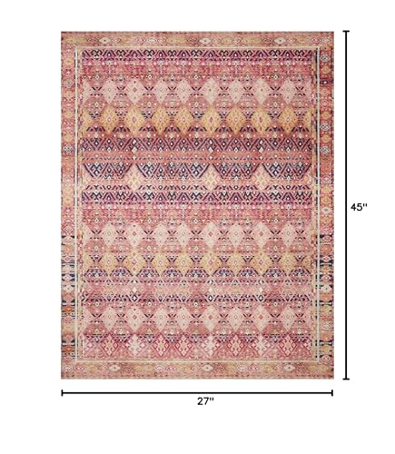 Loloi Layla Collection LAY-15 Magenta/Multi 2'-3" x 3'-9" .13" Thick Accent Rug, Soft, Durable, Vintage Inspired, Distressed, Low Pile, Non-Shedding, Easy Clean, Printed, Living Room Rug - color: Magenta / Multi, size: 2'3" x 3'9" (Rectangular)