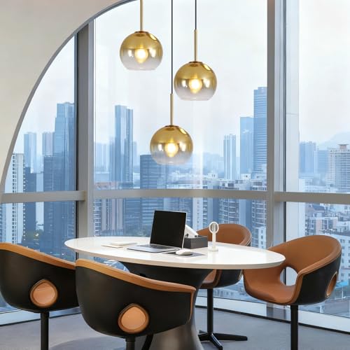 Mikeru Modern Gold Glass Chandelier, 3 Light Cluster Pendant Light Fixtures Kitchen Island Lighting Kitchen Island Pendant Lighting Hanging Lights Multi Light Large Pendant Lighting（Without Bulb） - color: Gold-3 Light