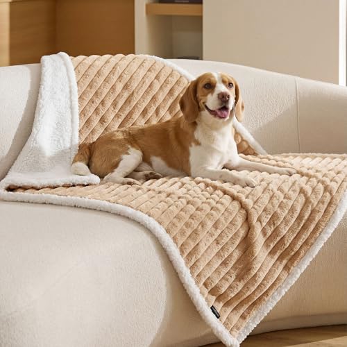 Bedsure ComfyFleece™ Waterproof Dog Blankets for Large Dogs - Soft Pet Cat Blanket Corduroy Fleece for Couch Protector Washable, Cozy Calming Reversible Furniture Protection,40"x50", Tuscan Beige - color: Sandy Beige, size: L(40x50")-1pc