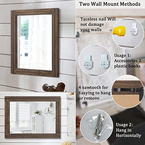 AAZZKANG Rustic Wood Mirror Rectangle Decorative Wall Hanging Mirrors with Frame Large 20"x16" for Bedroom Living Room Bathroom Home Entryway - color: Retro Brown, size: 20"L x 16"W