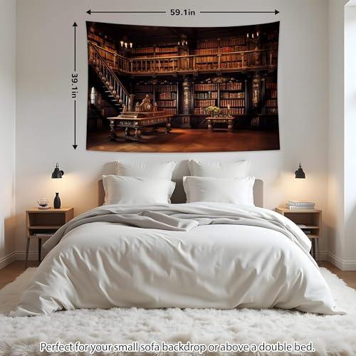 QGHOT Medieval Bookshelf Tapestry Vintage Library Bookcase Tapestry Wall Hanging Victorian Office Zoom Video Backdrop Old Books for Study Room Bedroom Living Room Decor 59.1" x 39.1" - color: H, size: 39.1"L x 59.1"W