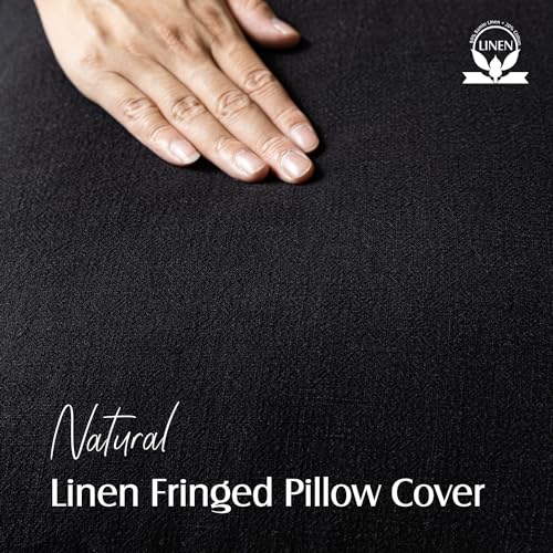 Foindtower Set of 2 Decorative Linen Fringe Throw Pillow Covers Cozy Boho Farmhouse Cushion Cover with Tassels Soft Accent Pillowcase for Couch Sofa Bed Living Room Home Decor, 16×16 Inch, Black - color: Black, size: 16" x 16" (Pack of 2)