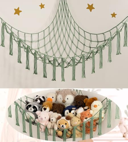 mirolam Stuffed Animal Storage Hammock or Net - Large Toy Hammock Net for Stuffed Animals Corner - Hanging Stuff Animal Organizer Holder Ideas for Plush - Baby Nursery Wall Bedroom Room Decor - color: Olive Green, size: XL Large(51L"*51H"*65"W)
