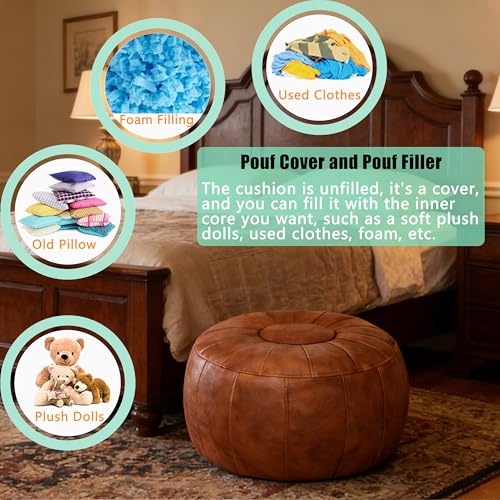 Thgonwid Unstuffed Moroccan Ottoman Pouf Cover, Ottoman Footstool Storage Solution, Bean Bag Chair, Foot Rest, Brown - color: Brown