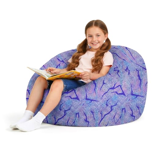 Boao 27'' Large Purple Lightning Kids Bean Bag Chairs Cover (No Filling) Washable Stuffed Storage Beanbag Chair for Kids Canvas Bean Bag Cover with Zipper for Girls Organizing Plush Toys Textile Sack - color: Purple Lightning, size: 27 Inches