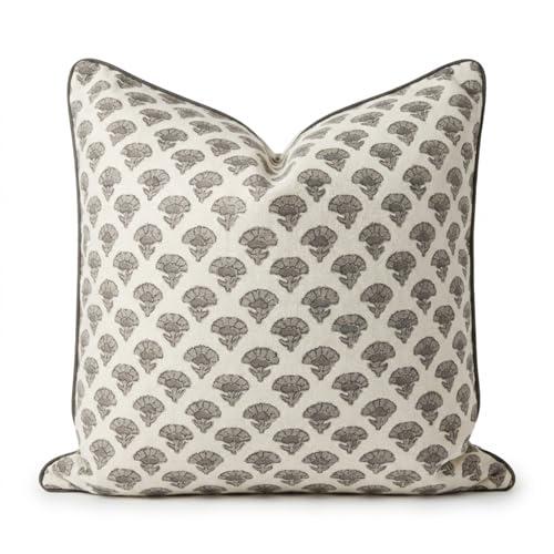 Jillien Harbor The Oliver Patterned Throw Pillow Cover–Blockprint Style Leaf Pillow Print Polycotton Designer Accent for Modern Country Decor, Decorative Use, Fits 20 Inch Insert, 18 x 18 Inch, Brown - color: The Oliver, size: 18" x 18" (Pack of 1)