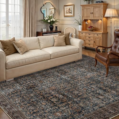 Collive Washable Area Rug 8x10, Antique Distressed Rugs for Living Room, Vintage 8x10 Non Slip Farmhouse Modern Bedroom Carpet Stain Resistant Print Accent Floor Mat for Dining Office - Brick - color: Antique, size: 8' x 10' (Rectangular)