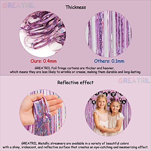 Pink Tinsel Curtain Party Backdrop - GREATRIL Foil Fringe Curtain Lilac Pink Party Streamers for Birthday Girl Themed Party Decorations - 2 Packs - color: Pink